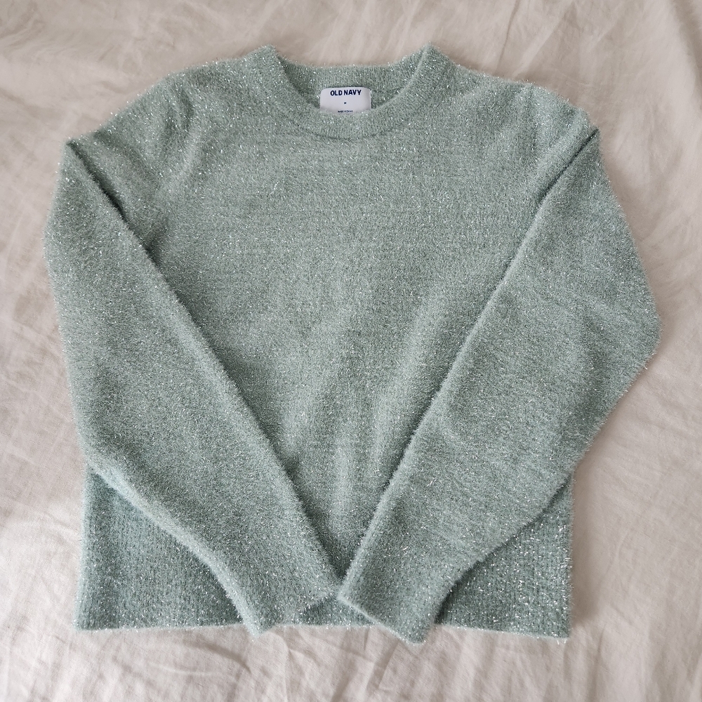 Old Navy Sage Green Sparkle Tinsel Sweater Size Medium